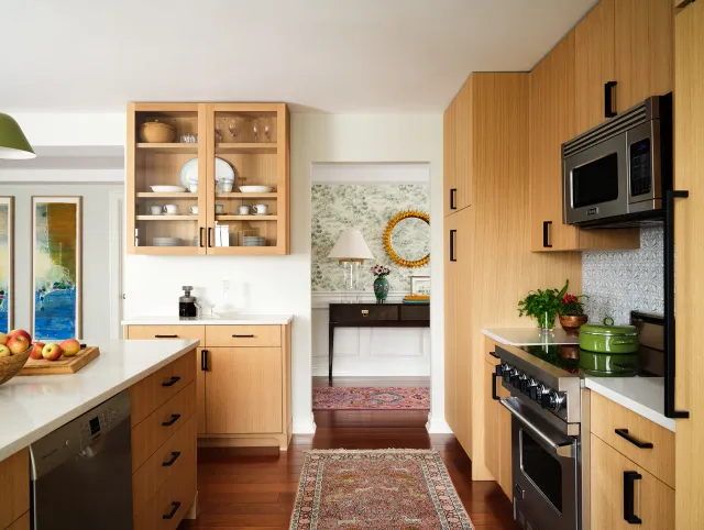 Custom wood cabinetry and built-in hutch