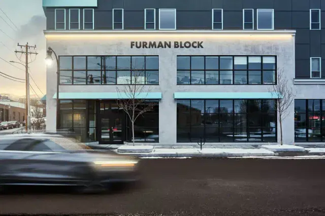 The front of the Furman Block building