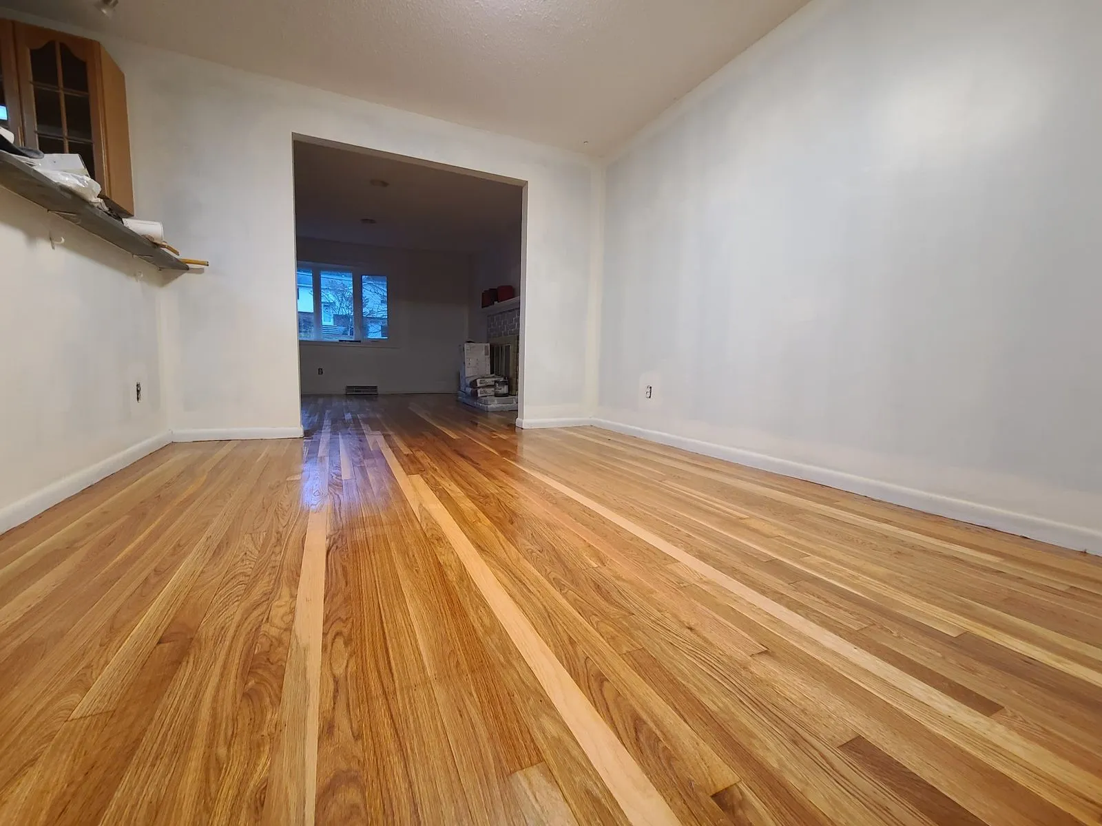 Newly sanded and finished hardwood floor