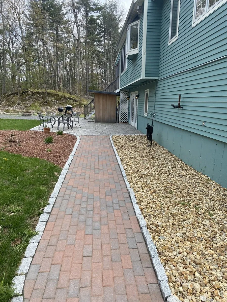 Paver walkway with professional edging in Central Massachusetts