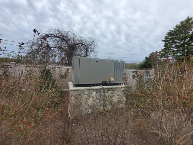 Generator installation in landscaped area