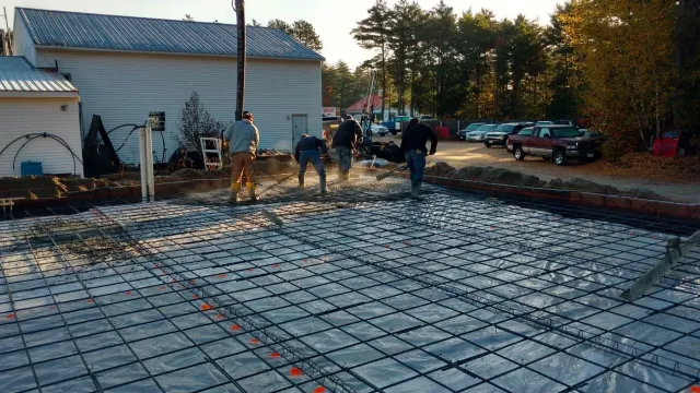 The crew working across a reinforced slab.