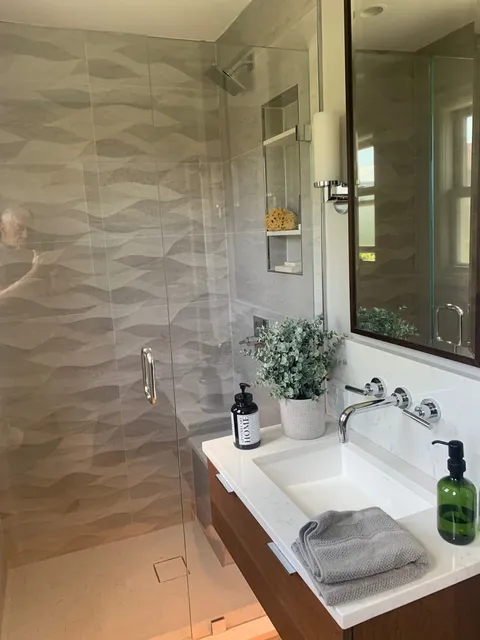Modern bathroom vanity and shower