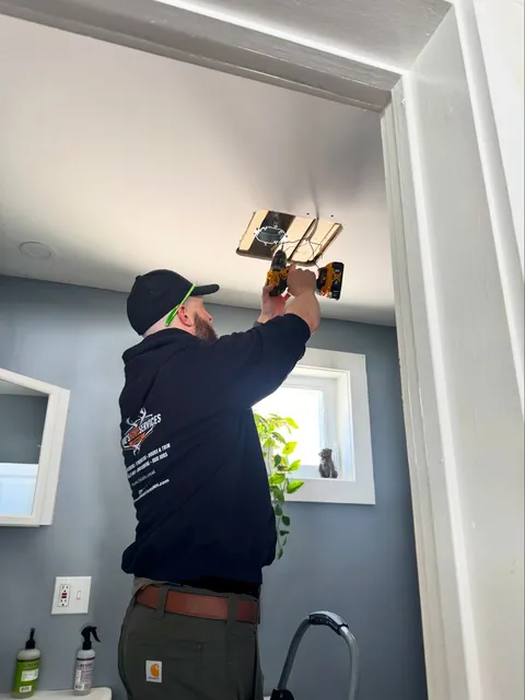 🛠️ Started this ceiling repair and light reinstallation over in Salem today — cleaned up the old cutout, added proper backing, reset the box, and prepped it the right way.

Heading back next week to sand it smooth and paint it out so you’d never know we were there.

Skilled. Reliable. Local.