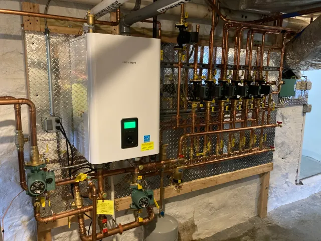 Navien boiler installation in Central MA by Service Solutions Plumbing