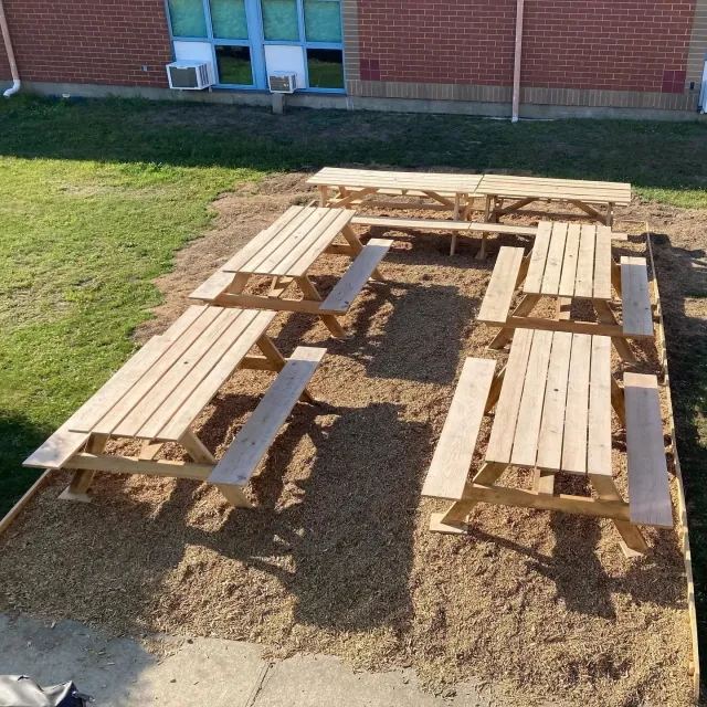 New outdoor learning area at Chariho Regional Middle School. All native oak, plus Locust edge boards. Built (and milled) with the help of a senior in Chariho&rsquo;s Agricultural Tech program. #charihotech #chariho