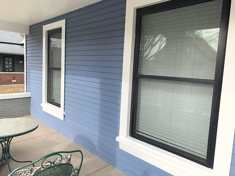 Black double hung windows.