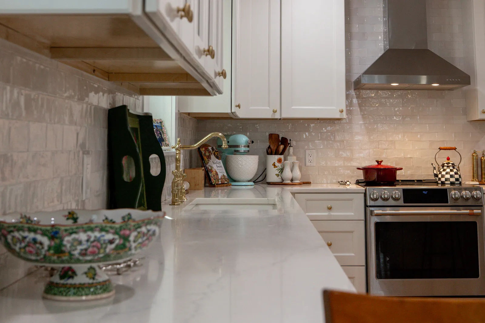 Cambridge kitchen remodel — quartz counter, zellige backsplash and stainless range
