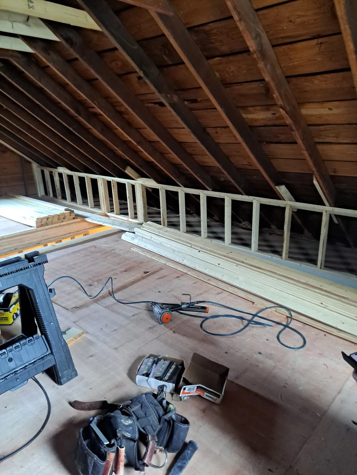 Before — attic roof rafters during remodeling in Sutton, MA