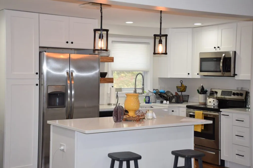 Kitchen remodel with island and lighting