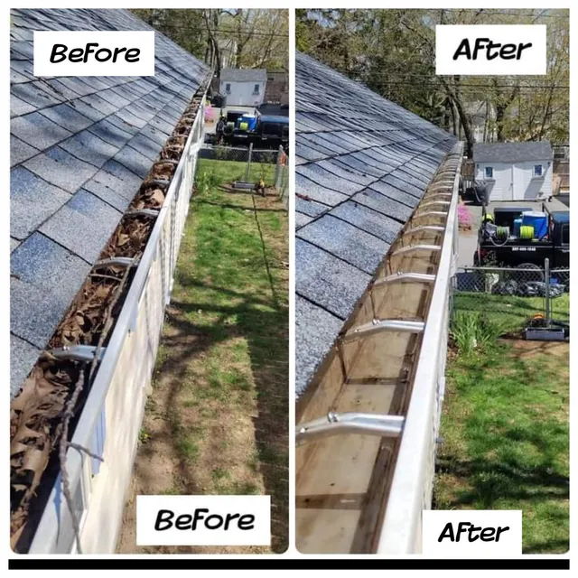 Gutter cleaning before and after