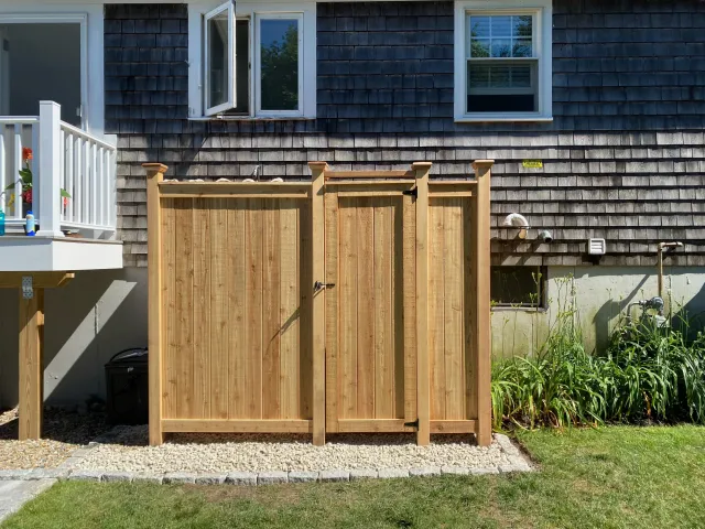 Outdoor Shower Installation in South Shore, MA | Cedar & PVC Enclosures