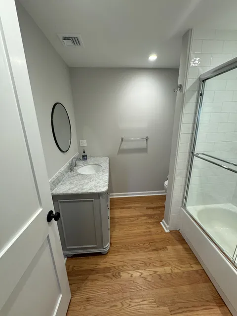 Shower with a grey vanity