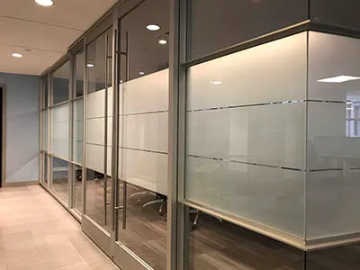 Office with frosted film for privacy