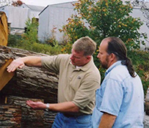 Pat Hunt evaluating uncut lumber