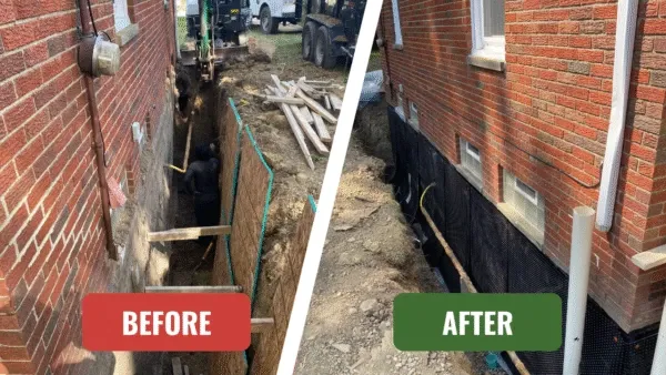 Before and after exterior foundation waterproofing