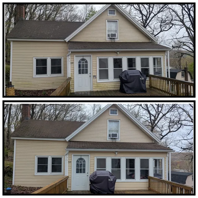 Recent soft wash job — siding transformation